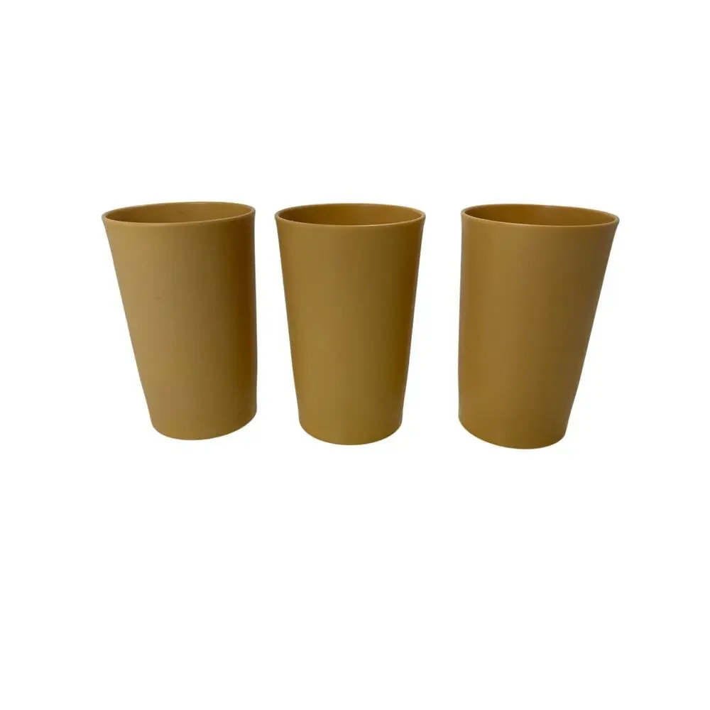 Set Of 3 Vintage Tupperware 873 Harvest Gold 12 Oz Plastic Beverage‎ Cups